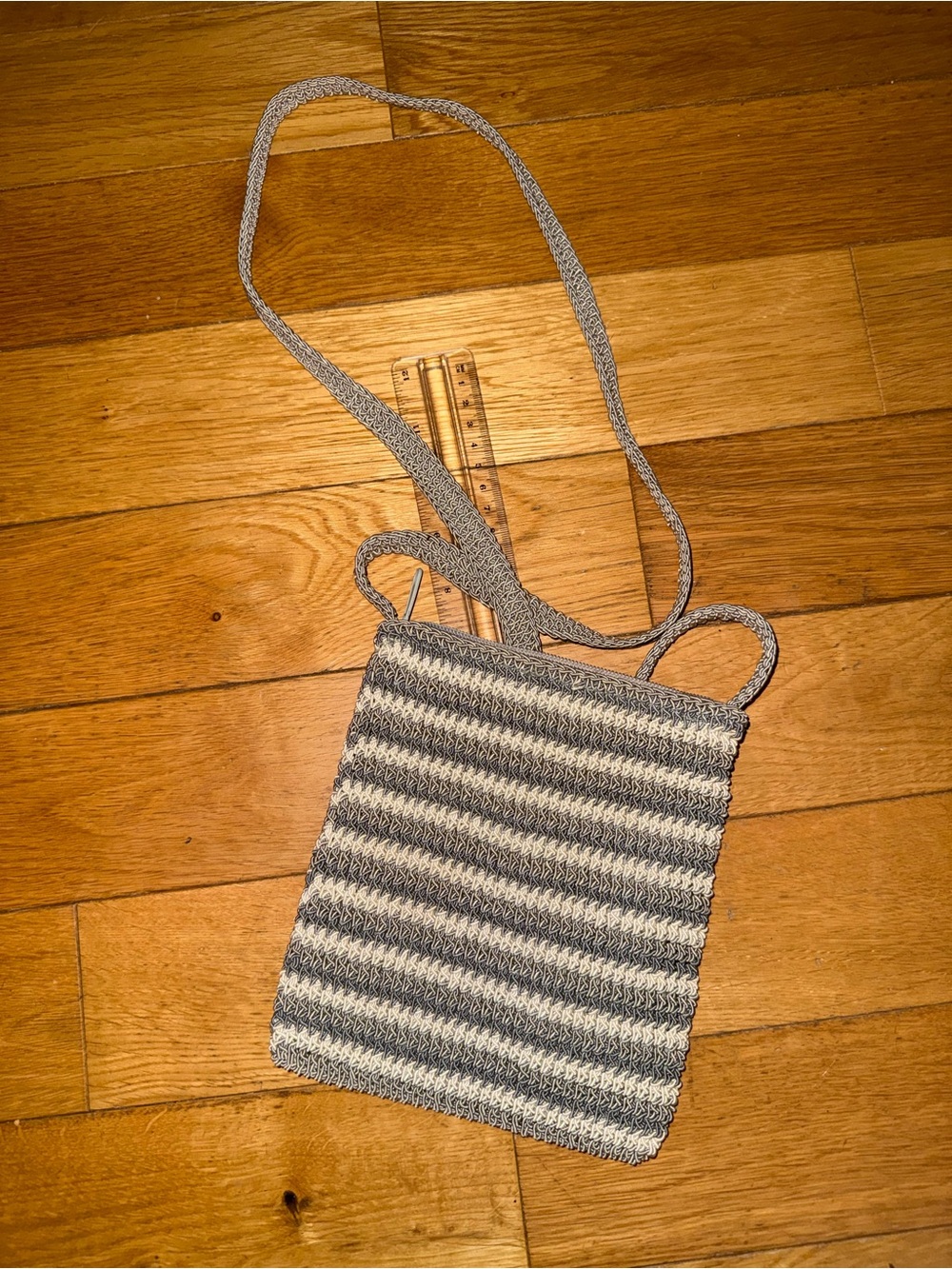 kathy ireland Striped Knit Crossbody Bag - Gray & Cream
